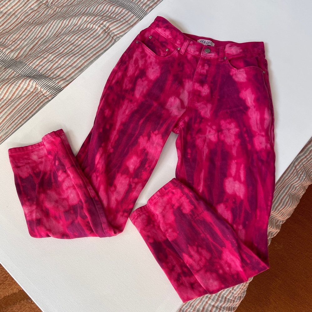 Vrg Grl hot pink tie dye tour jeans cool pants